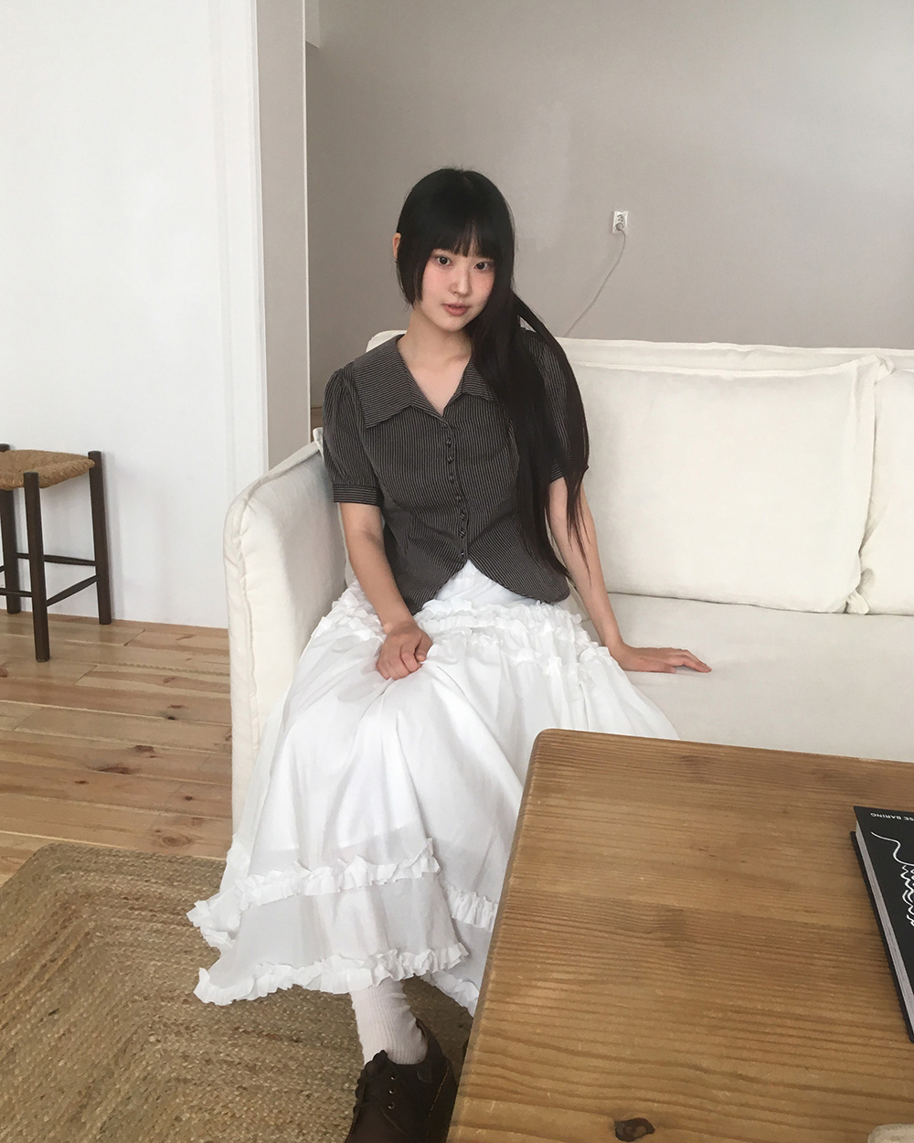 極美品　TBTX ティアードロングスカート 豪華フリル　純白 裏地付き　F 白スカート ティアードフリルロングスカート フレア|白スカート