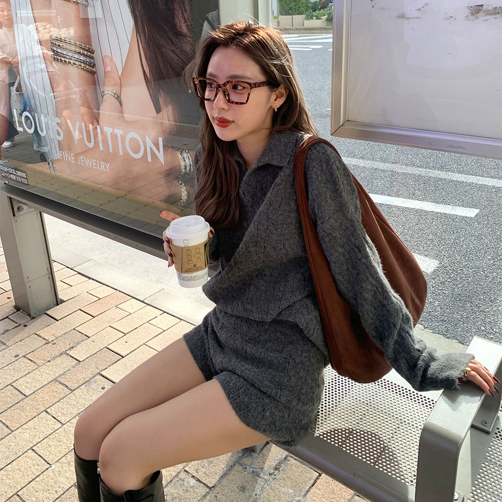 ケーブルカラーニット&ショートパンツセット | ファッション通販サイト