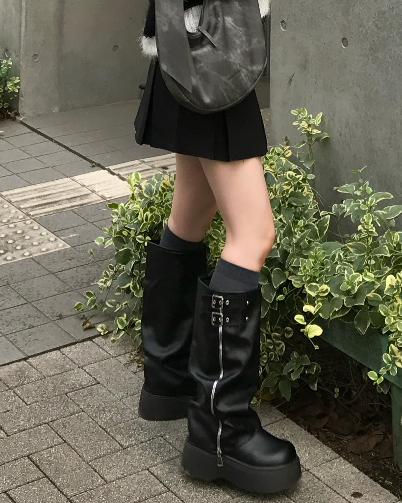 ロックベルトレザーロングブーツ | ファッション通販サイト NUGU