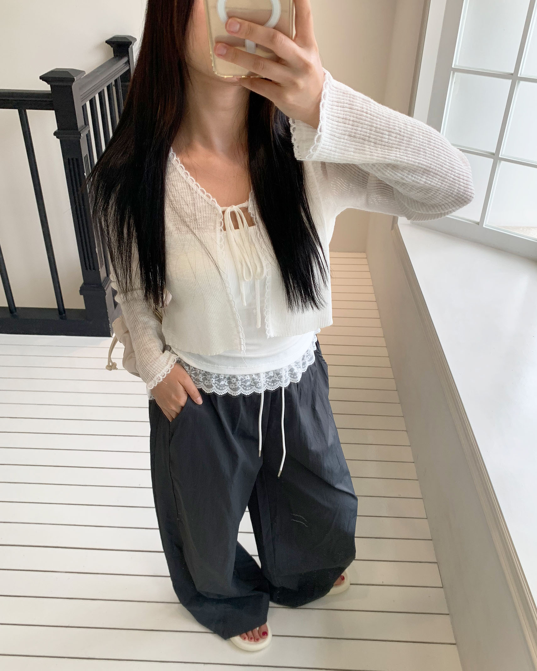 リボンレースカーディガン