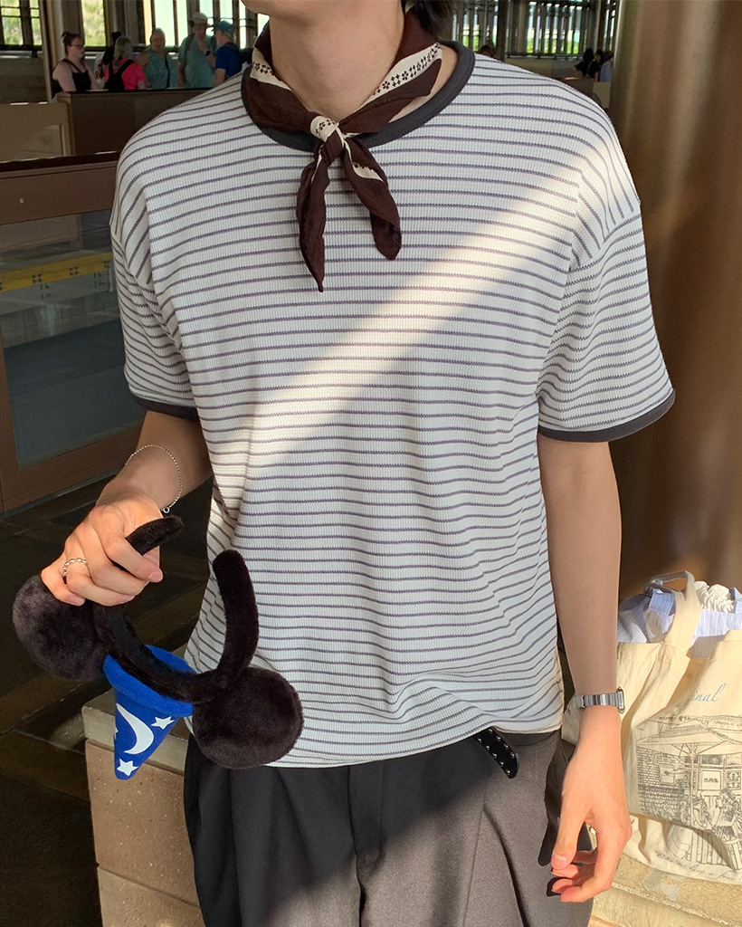 ボーダーバイカラースリムフィット半袖Tシャツ