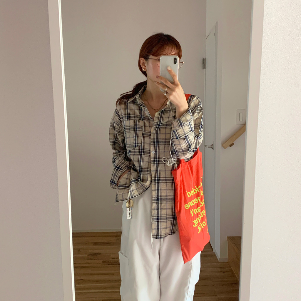 カラールーズチェックシャツ inst.ALL ブラウス シャツ 春も大活躍！チェックルーズシャツ