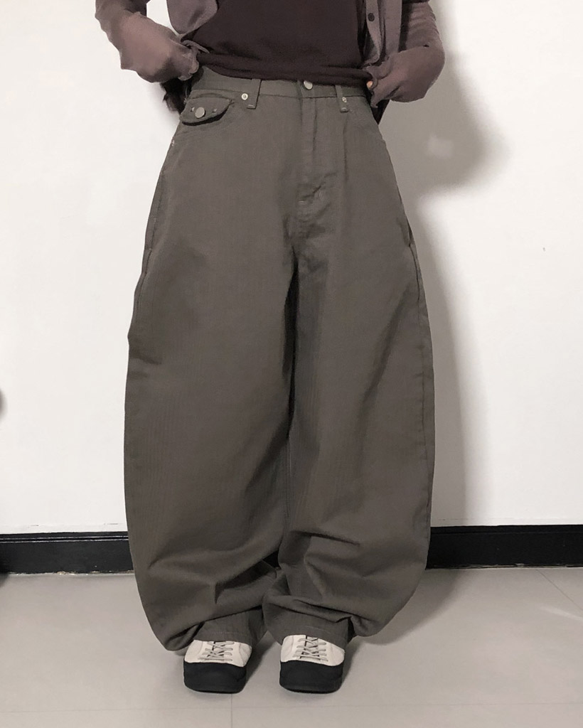 USA古着 コットンスラックス ストライプ ワイド baggy ルーズ シティ HUG.U パンツ ストライプ コットン ワイドパンツ レディース