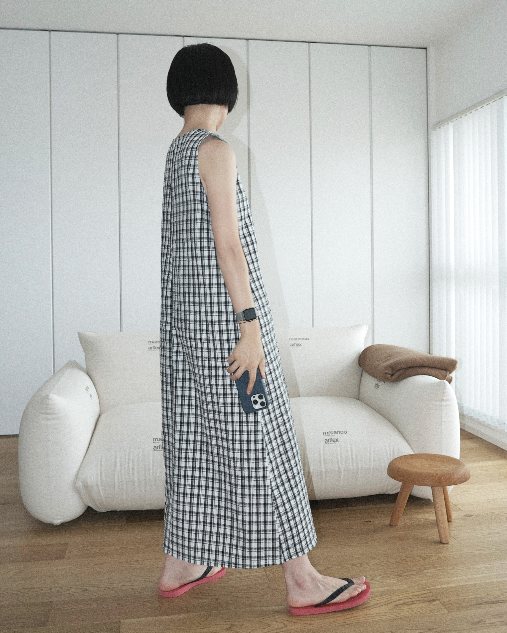良品 BEATING HERAT ギンガム チェック ワンピース ロング 洗える ビックスカラップフリルギンガムチェックロングワンピース[品番