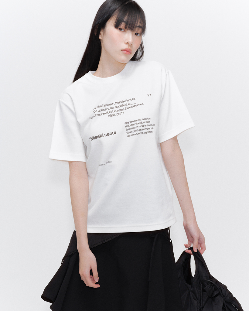 Kアイドル着用]MisekitypographyshortsleevesWHITE