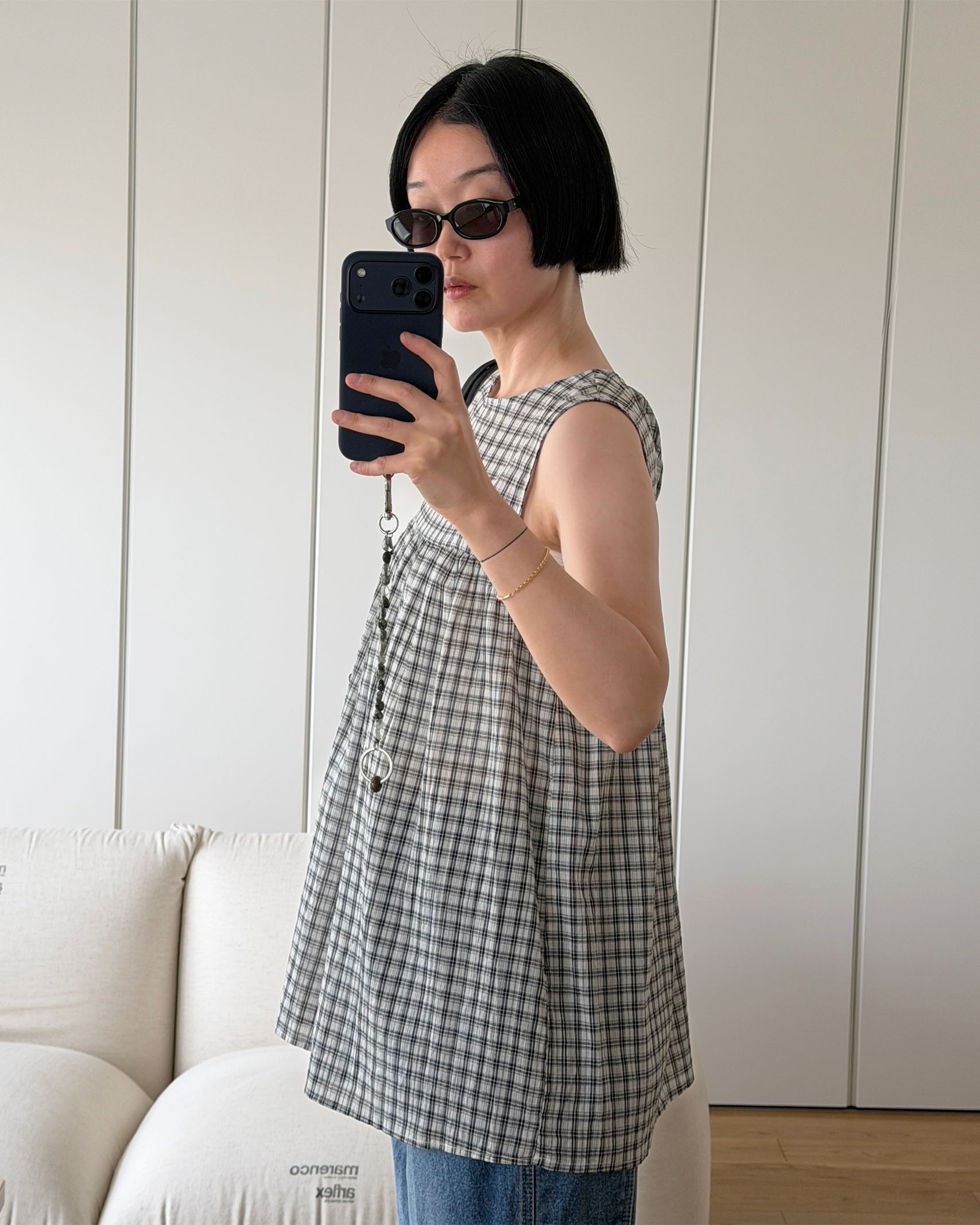 チェックロングブラウス