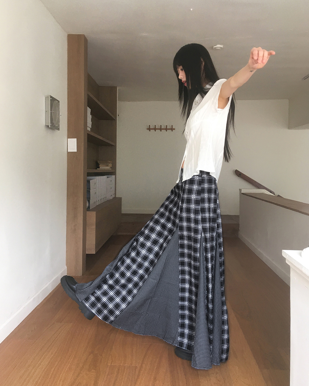 original]チェックバイカラーロングスカート | ファッション通販サイト