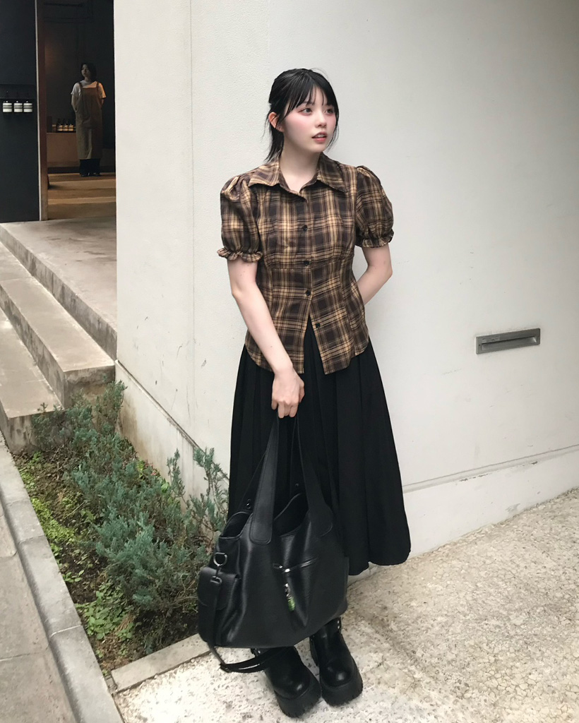 n*u様 takato着用　graphpaper チェックシャツ　　2020aw Graphpaper] Tencel Check Band Collar Big Sleeve Shirt – MaW