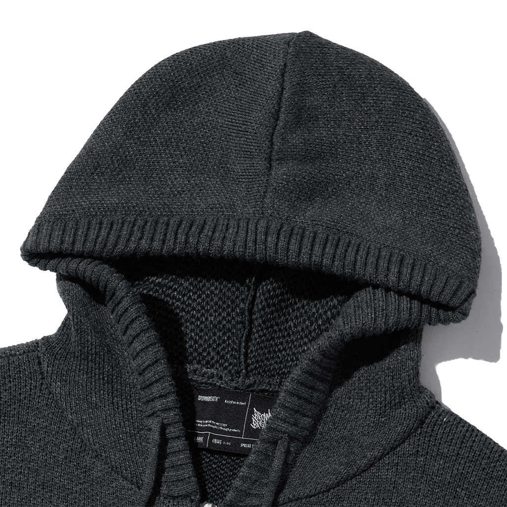 ★BROWNBREATH★ TAG KNIT HOOD ZIP UP MELANGE GREY TAG KNIT HOOD ZIP UP - CHARCOAL - Brownbreath Online Store