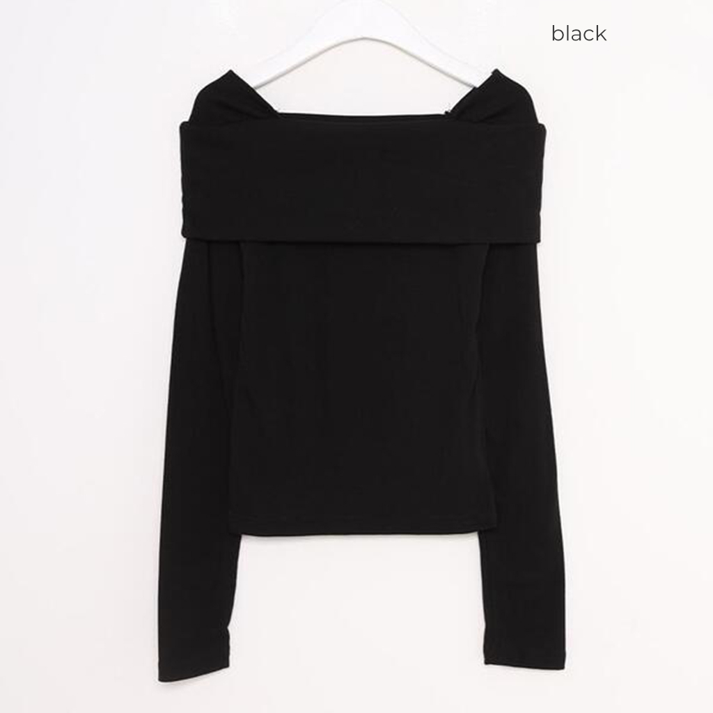 PUTUMAYO オフショルダー Tシャツ ブラック オフショルダーレタリングオーバーサイズ長袖Tシャツ