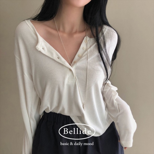 rihae5972(Tタイプ) ORIGINAL) ひらひら、リブオープンボタンTシャツ | ファッション