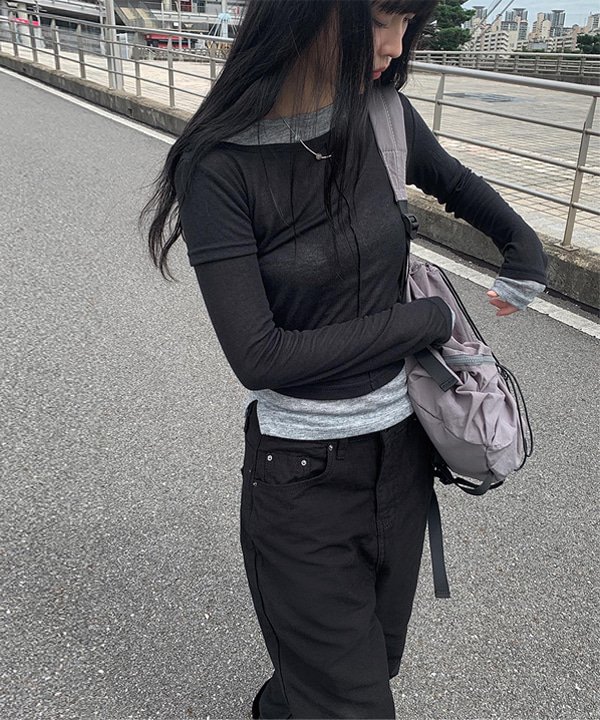 ブラック膝ダーツロングワイドパンツ | ファッション通販サイト NUGU