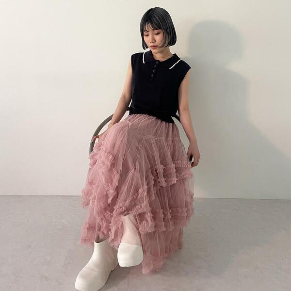 Resurrection フリル付き半袖＆プリーツスカート フリルアンバランススカート | ファッション通販サイト NUGU