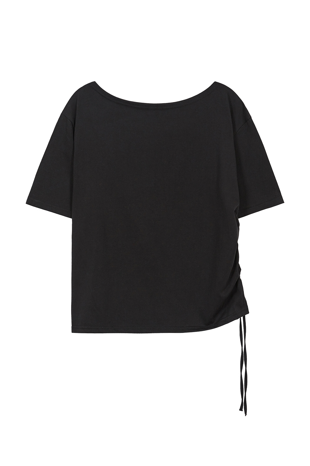 Ribbon Shirring Off-Shoulder T-Shirt Black | ファッション