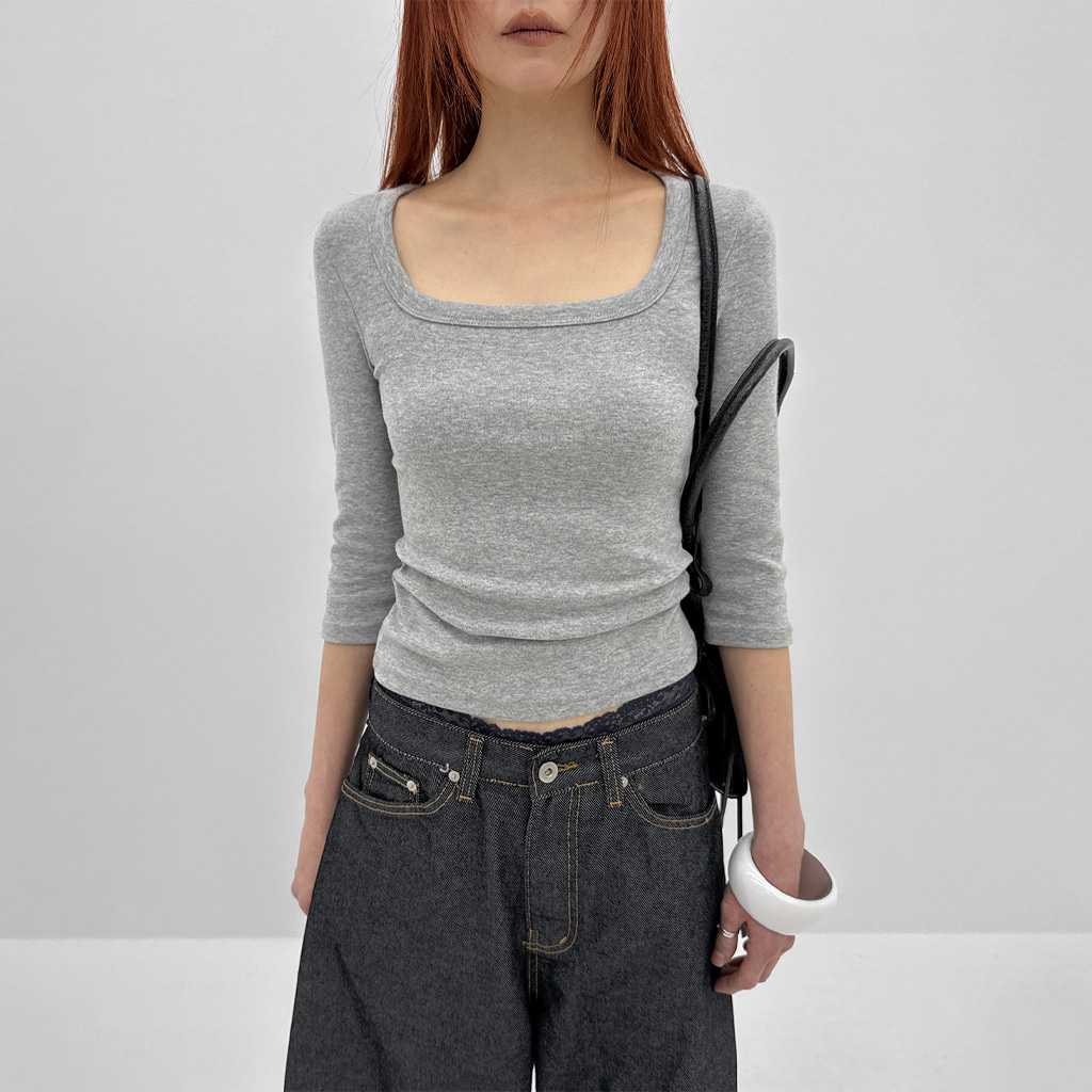 [MADE] スクエアネック7分袖Tシャツ