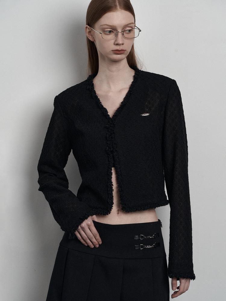 [mnem] sheer tweed jacket (black)