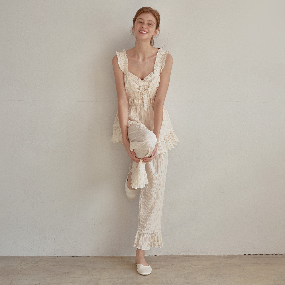 レディース エンポリプリーツ ブラカップ付き ノースリーブ上下セット