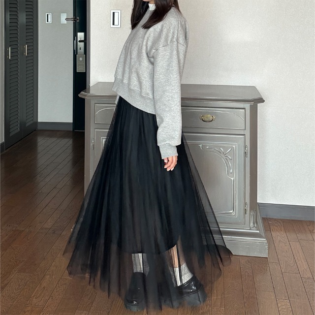 【新品タグ付き】LOUNGEDRESS 黒 ロングスカート チュール LOUNGEDRESS（ラウンジドレス）の「チュールティアードスカート