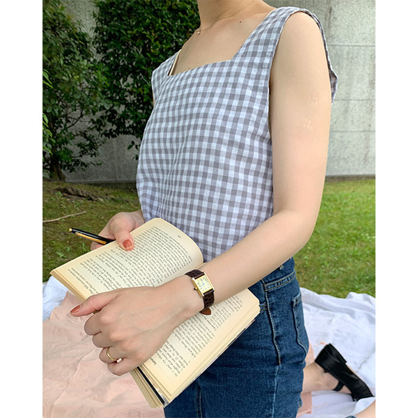 美品　45R ギンガムチェック　ノースリーブ バックリボンギンガムチェックノースリーブ | レディース