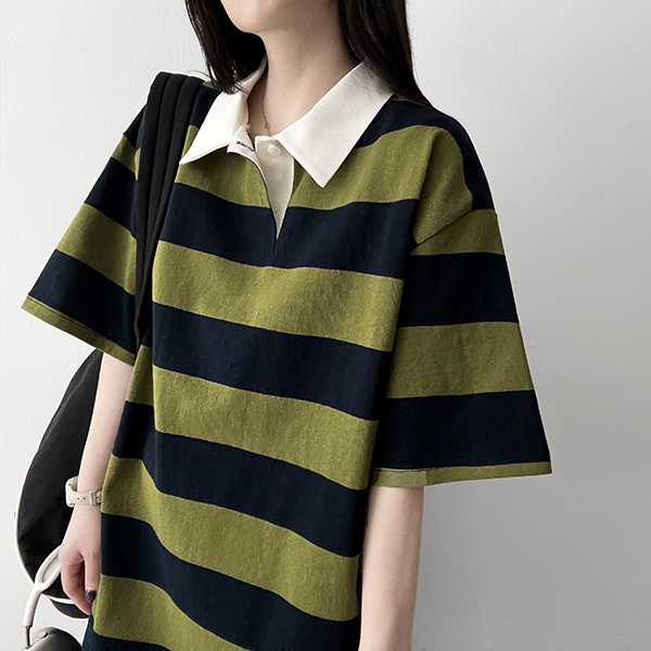 ボーダー半袖ラガーシャツ | ファッション通販サイト NUGU