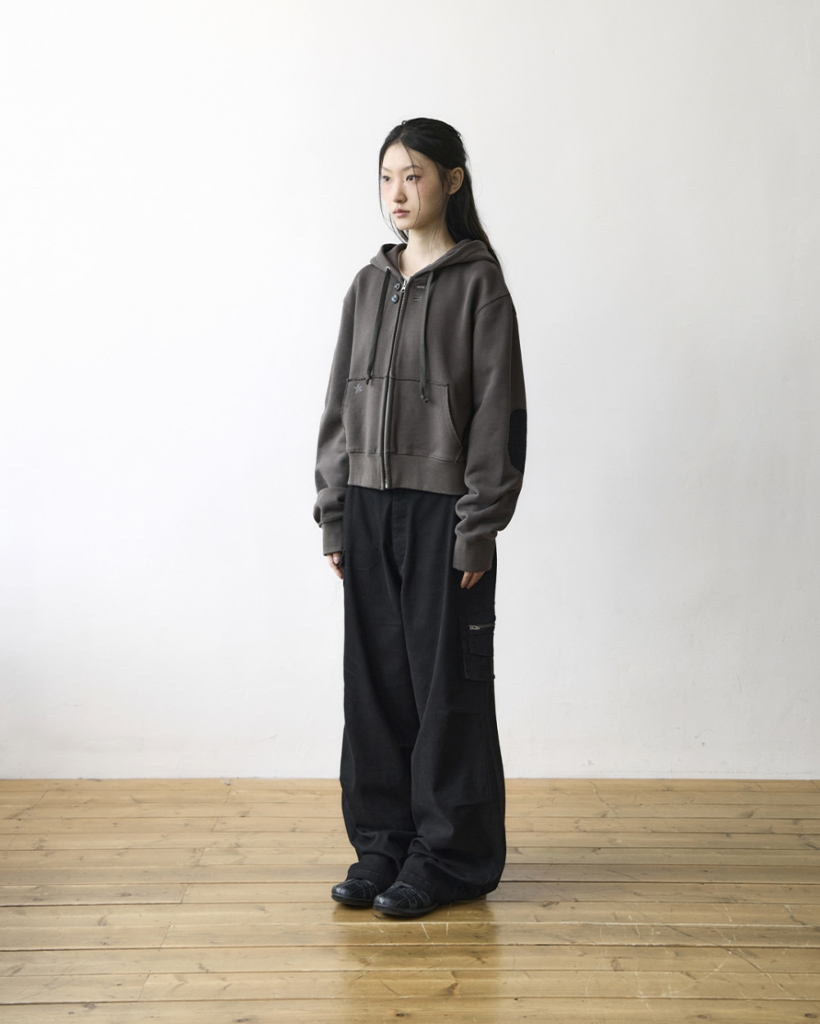 TCM vintage button hooded zip-up (charcoal)