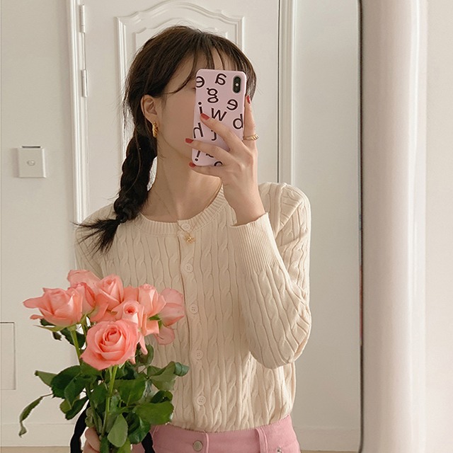 ツイストラウンドネックニットカーディガン5color)