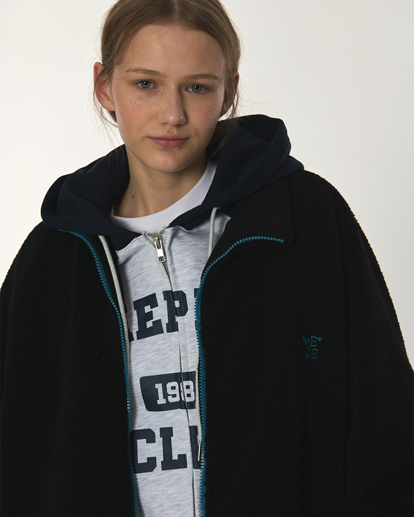 ソフトハイネックフリースダンブルリバーシブルジップアップ[ブラック]