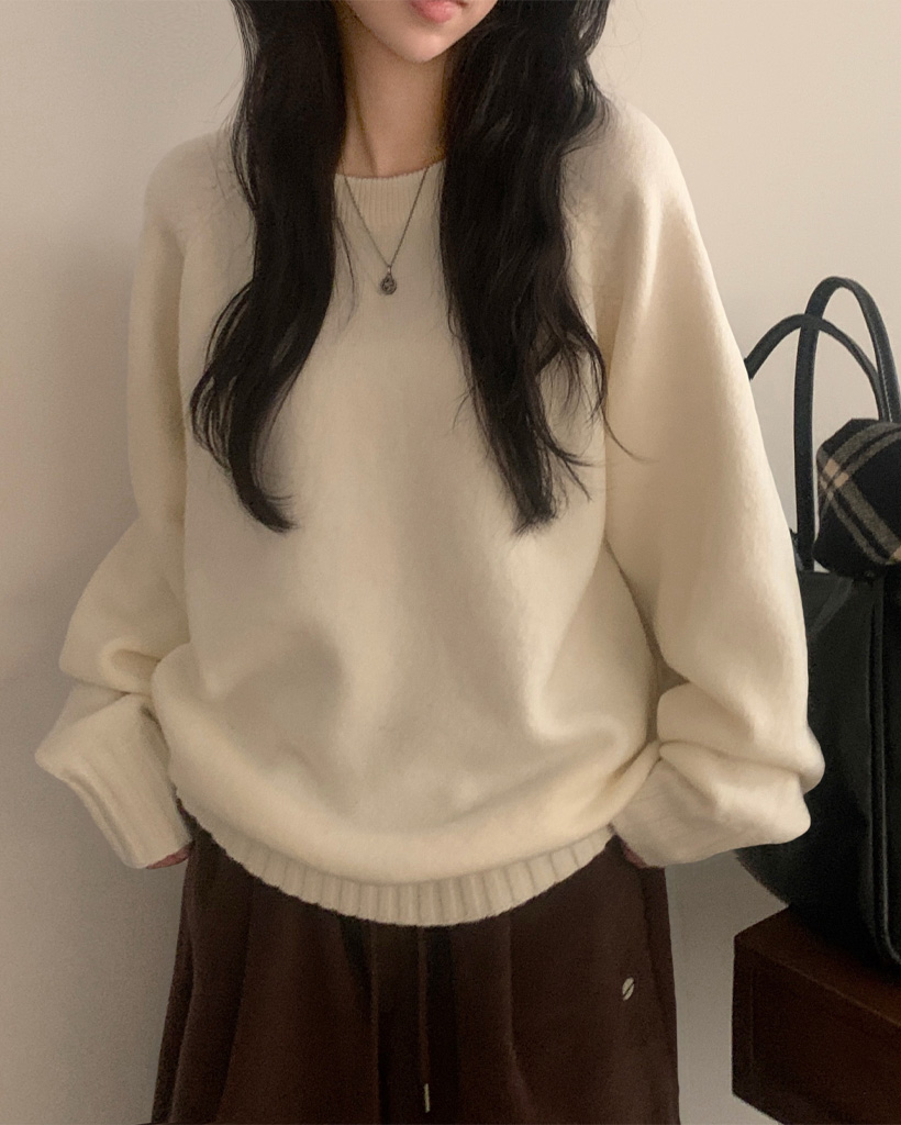 (6color) 選べるネック ウール ラグラン Vネック / ラウンドネック ニット トップス