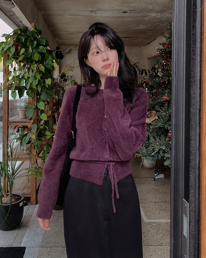 (4color) リボンストラップ ファー カーディガン