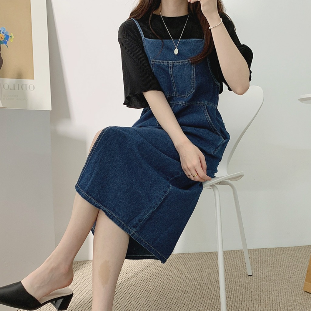 pickle denim bustier long one-piece