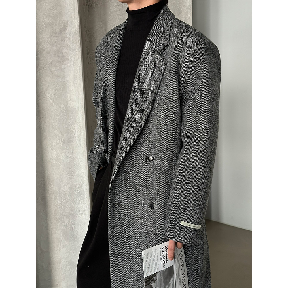 Herringbone wool double coat(2color) | ファッション通販サイト NUGU