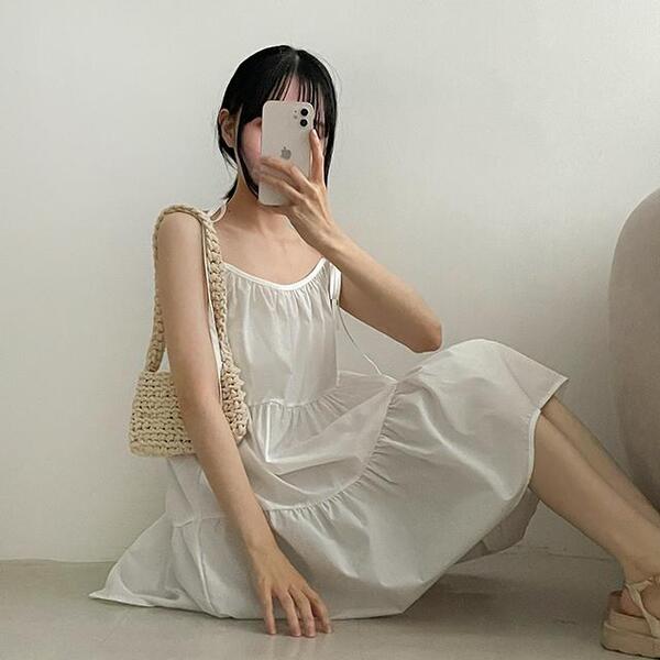 Echiリボンストリングノースリーブキャミソールティアードミニ