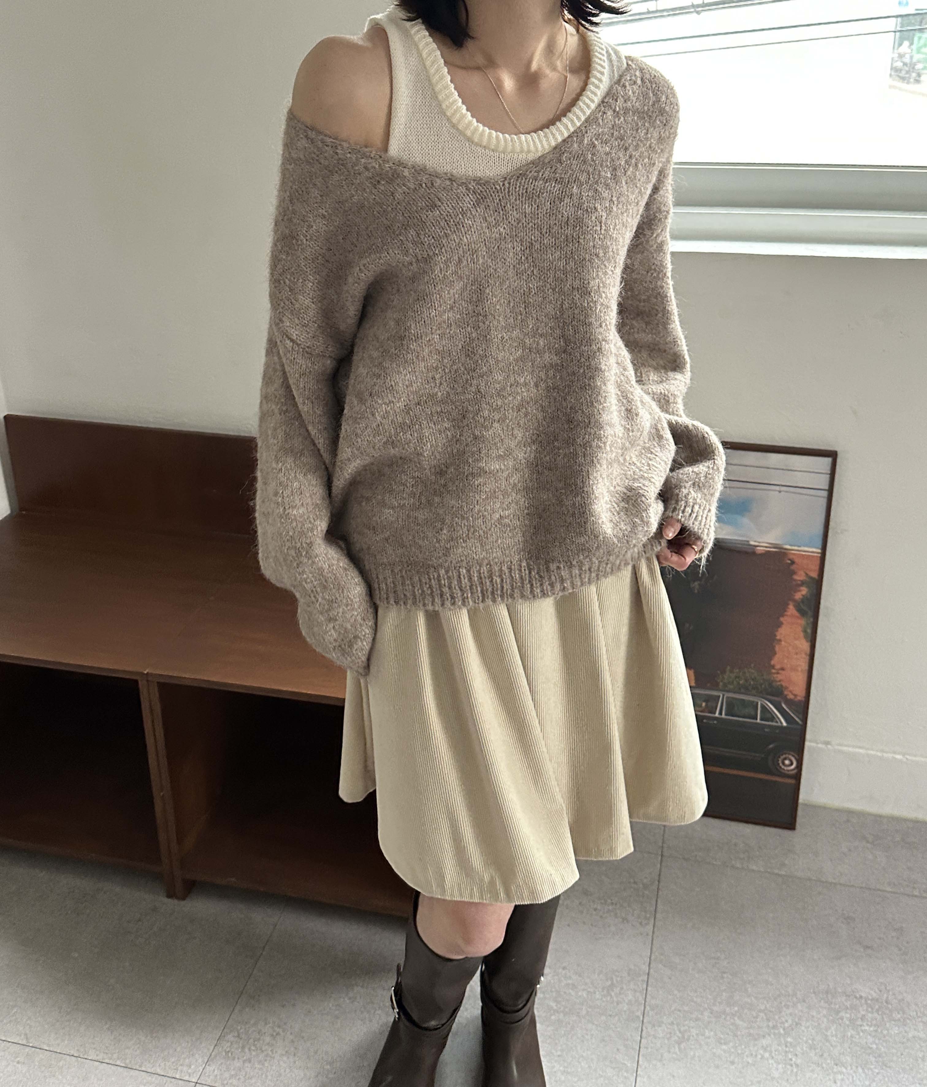PPFM Ｖネックレイヤードニット Vネックレイヤードニットアンサンブル(M BLUE): トップス