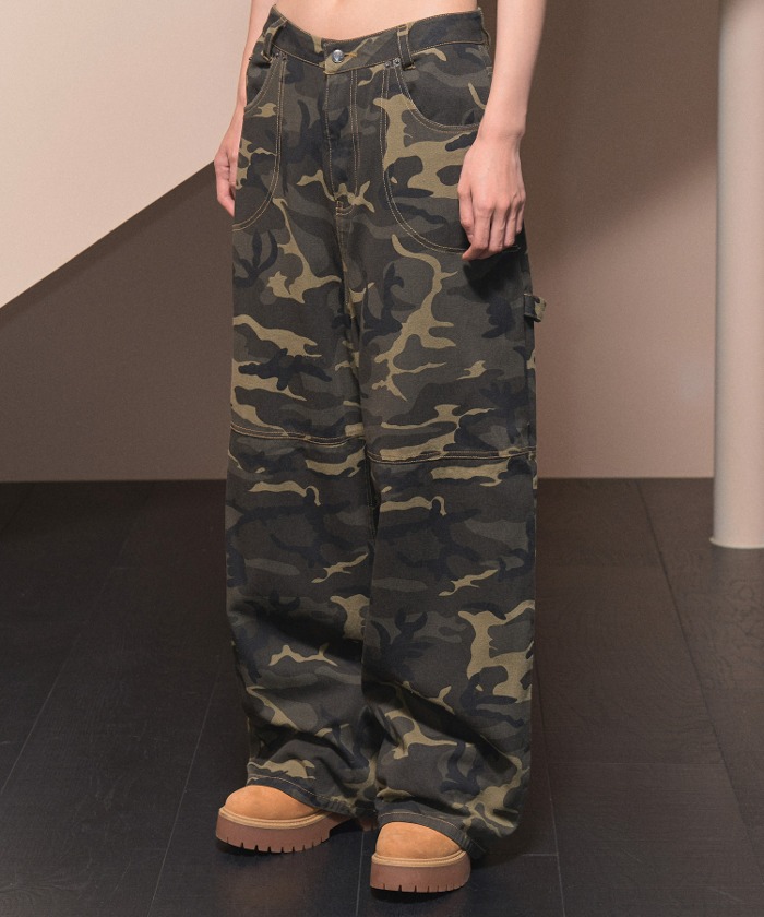 [Influencer pick] CARPENTER LETTERING DENIM PANTS (KHAKI CAMO)_F24ZD884