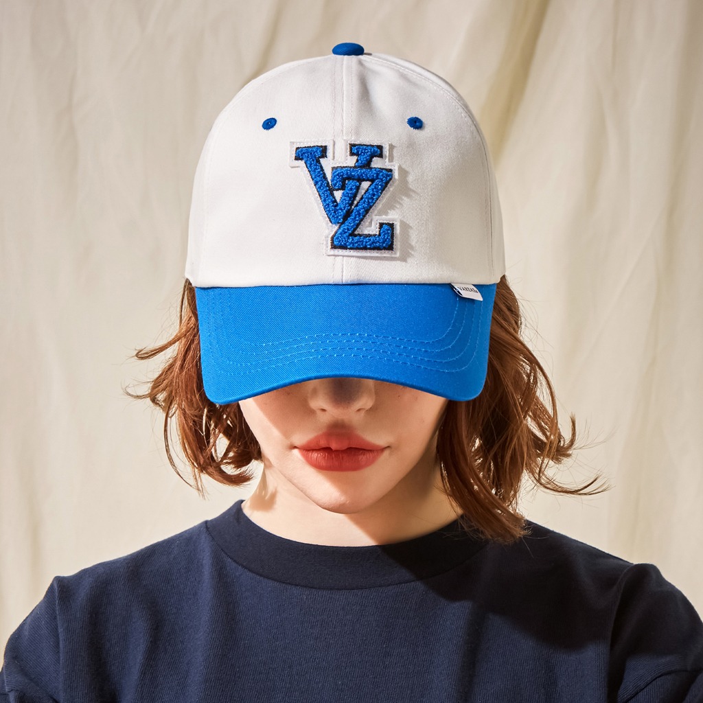 ★VARZAR★ VZ applique two-tone overfit ball cap blue VARZAR] VZ Applique Twotone Over Fit Ball Cap Blue