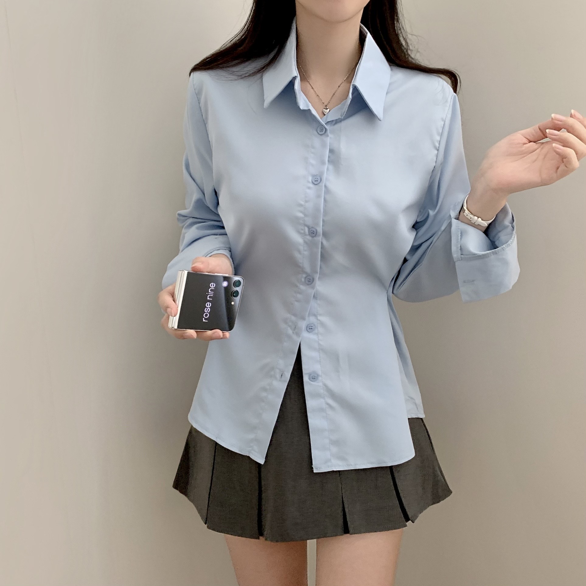 サイドボタン2WAYカラー長袖シャツ(3color)