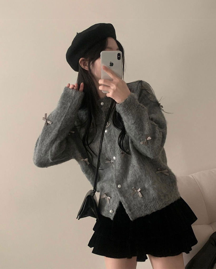 ルネ♡Rene♡バックリボン♡パール♡リブニット♡カーディガン♡リボン♡ ルネ♡Rene♡バックリボン♡パール♡リブニット♡カーディガン