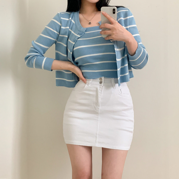 ひらひら、ストライプキャミソール&カーディガンセットアップ