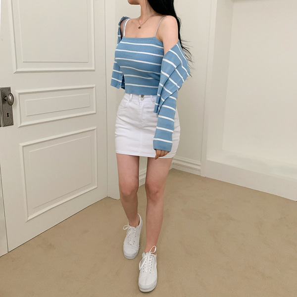 ひらひら、ストライプキャミソール&カーディガンセットアップ