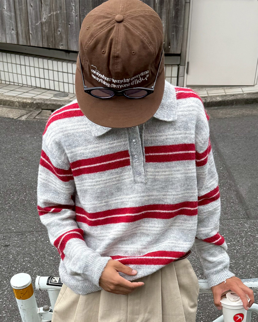 ユニセックス）レトロカラーストライプ長袖ニット | ファッション通販