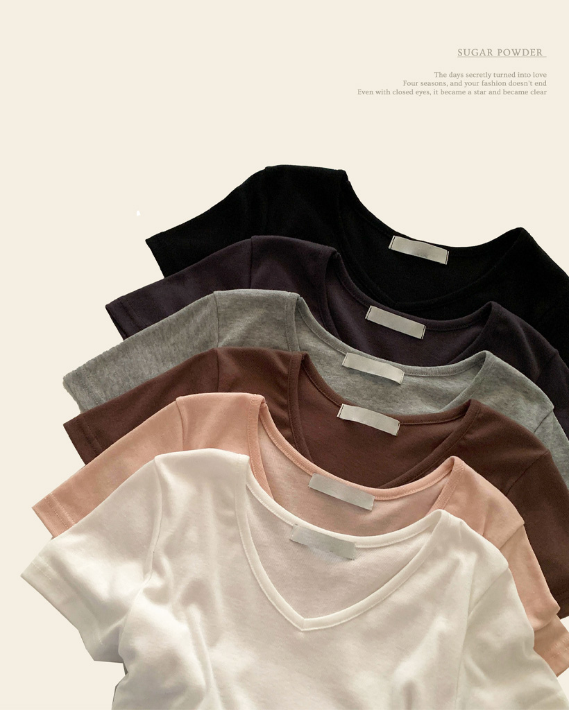 サイドシャーリングVネック半袖Tシャツ-6color | ファッション