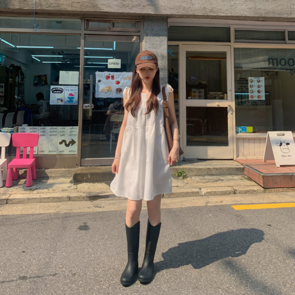 [2type]シャーリングリボンワンピース