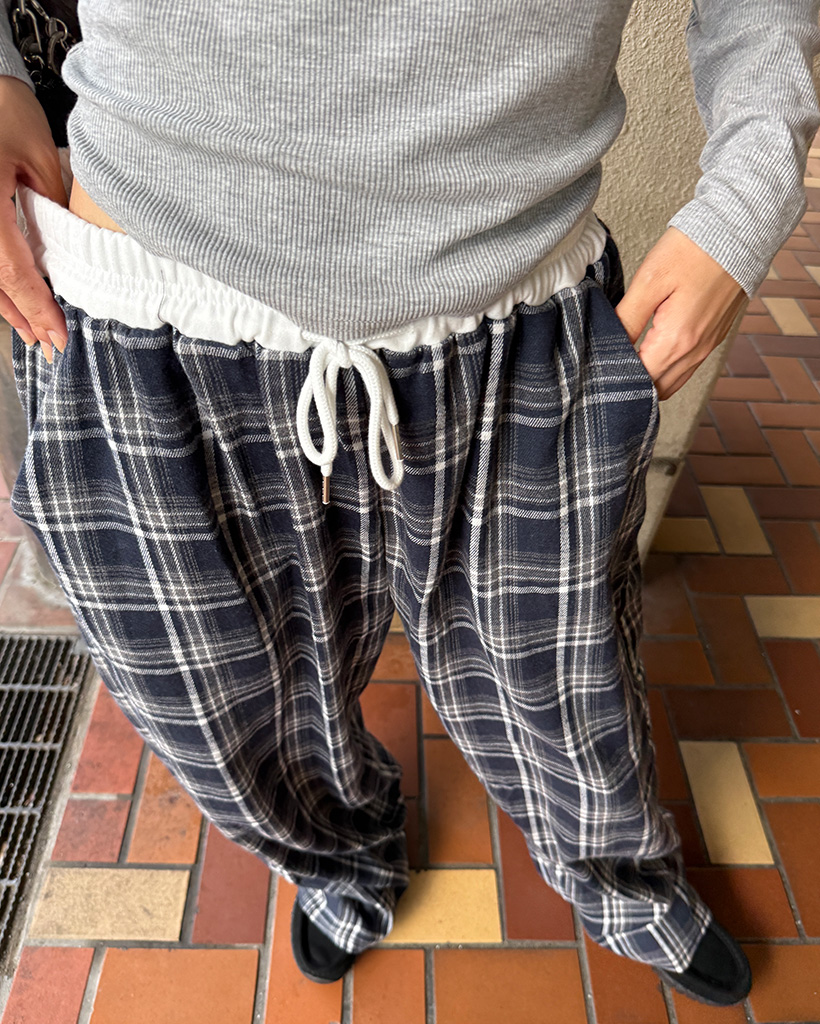 ウエストバイカラーネルチェックワイドパンツ | ファッション通販