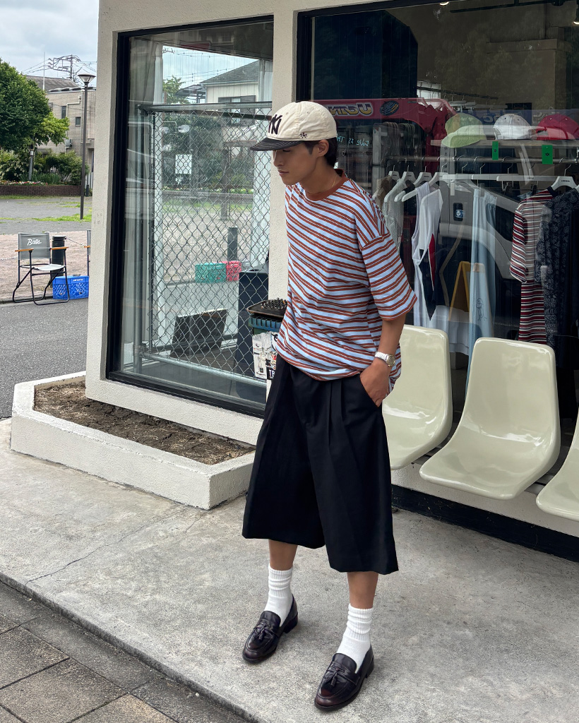 ユニセックス）バイカラーボーダーハーフスリーブTシャツ