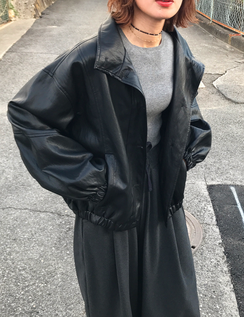 ボタンオーバーサイズレザージャケット | ファッション通販