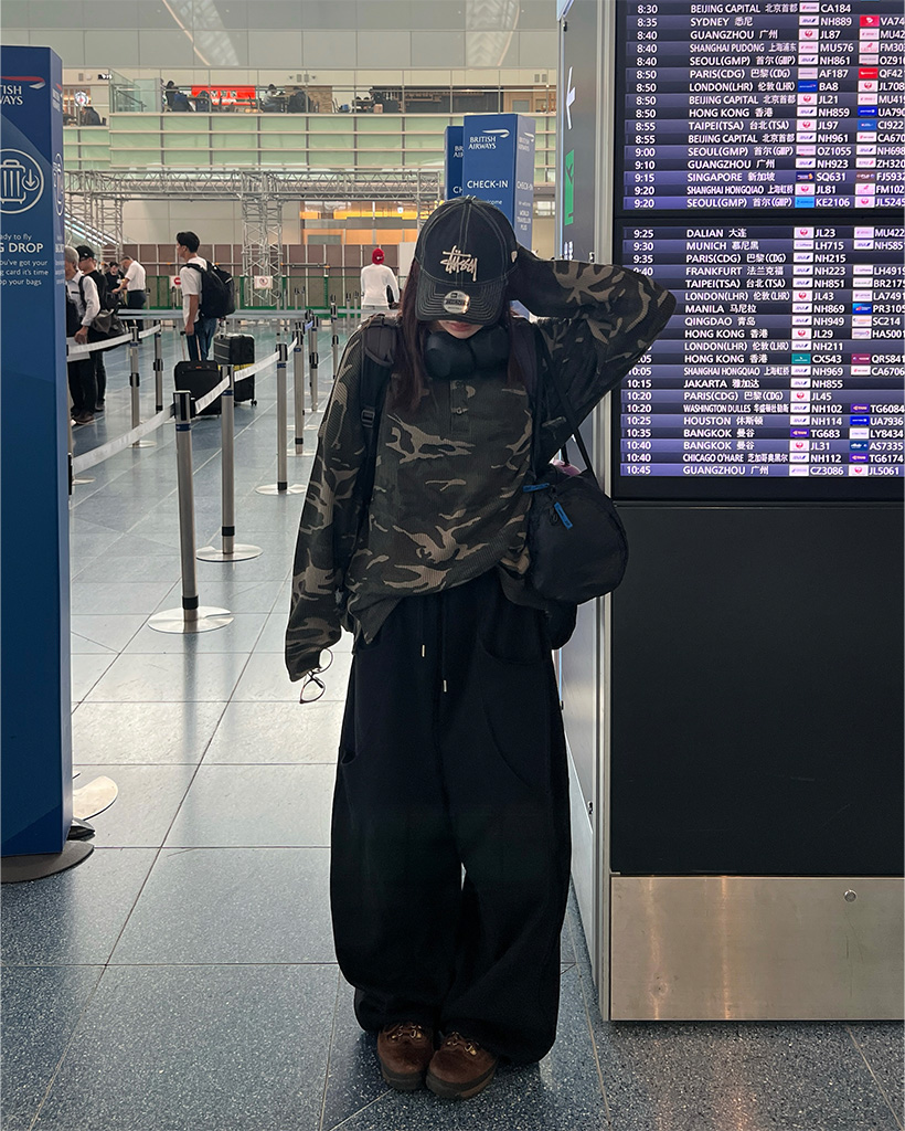 迷彩柄ワッフルヘンリーネックロングTシャツ | ファッション通販