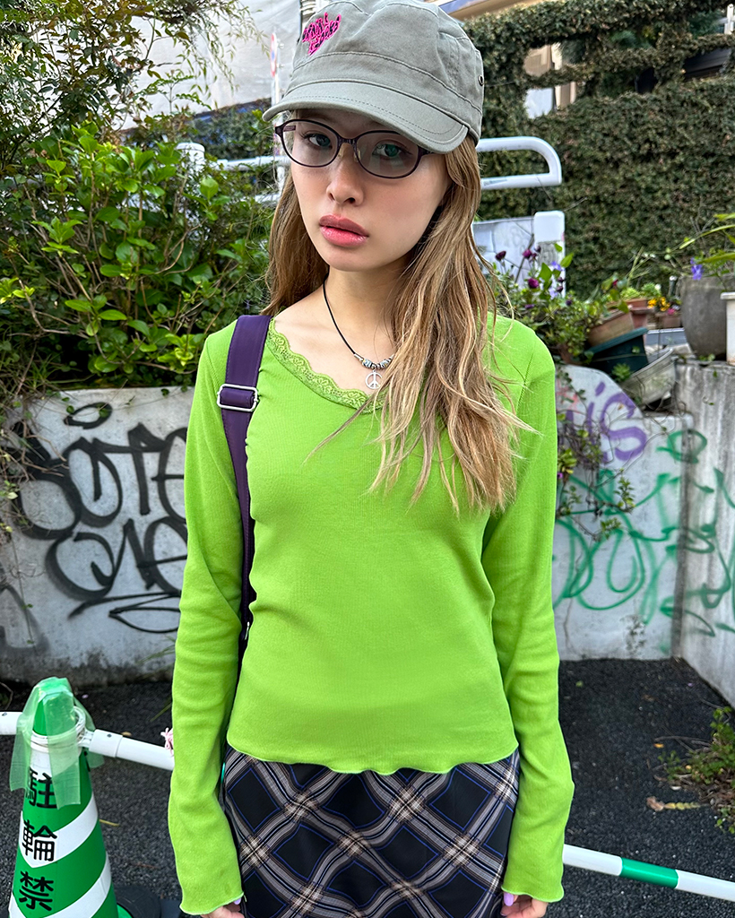 レースグラスネックロングカットソー