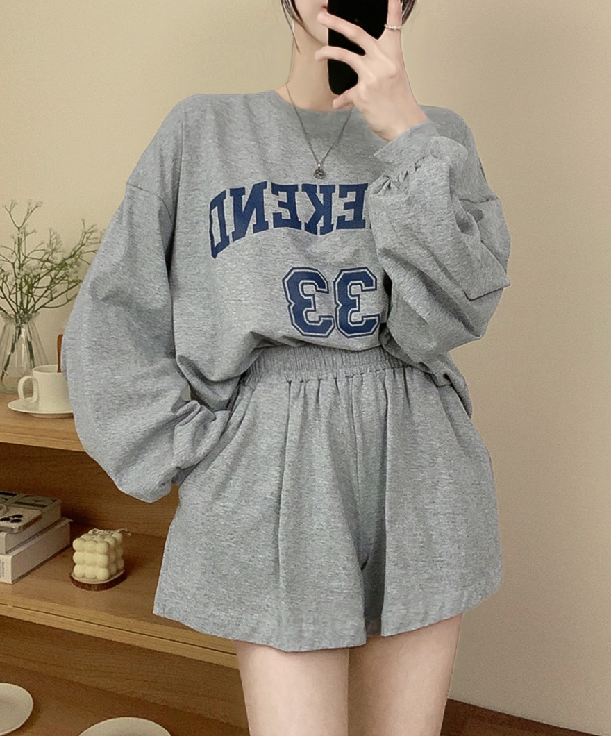 SET)レタリングスリムTシャツ＋ポケットショートパンツ | ファッション