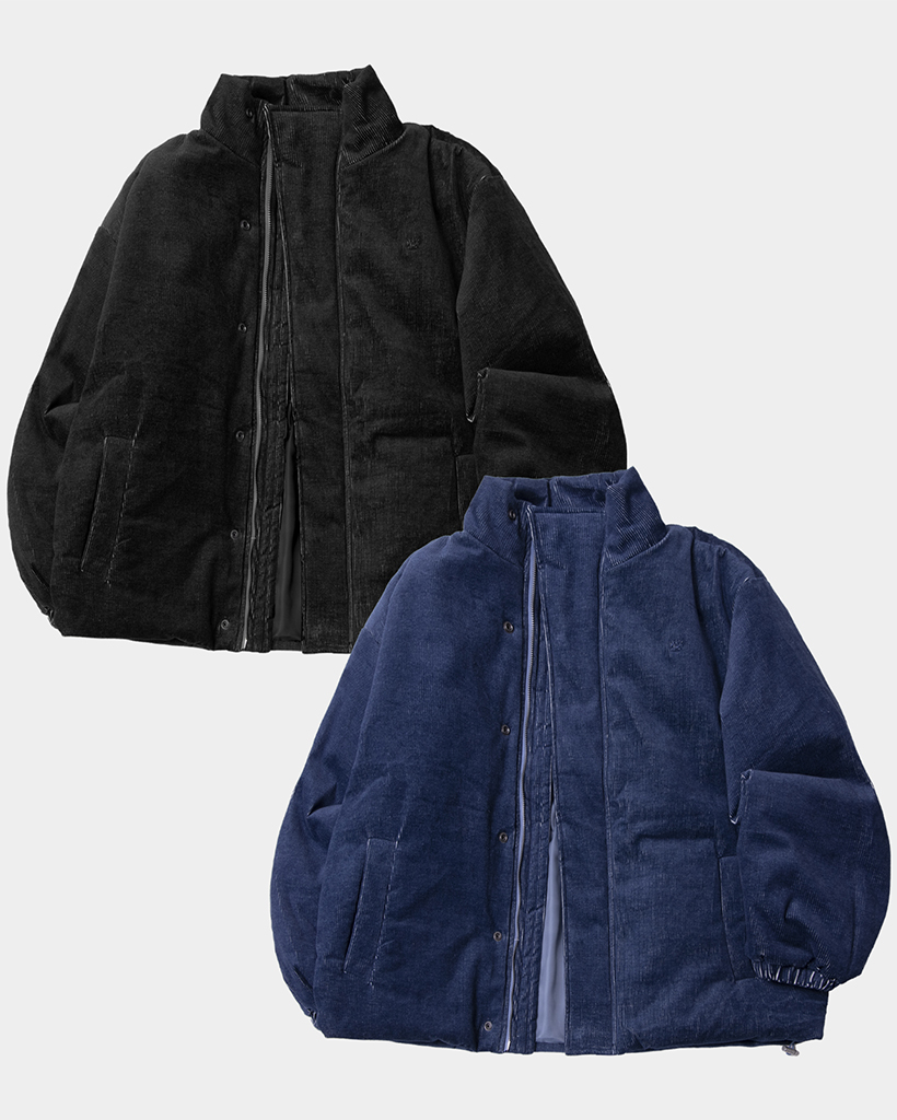 Corduroy fleece high-neck washed denim hidden button Harrington jumper padding_2 colors