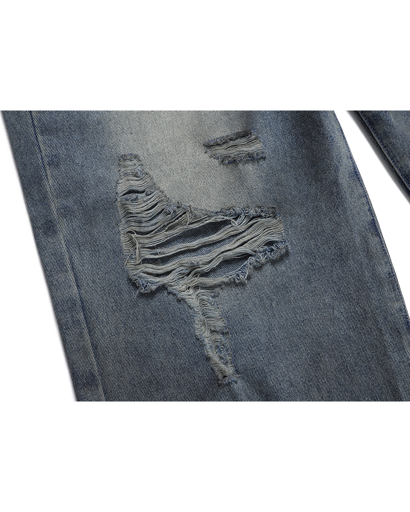 Dirty Washed Destroyed Denim Pants - BLUE | ファッション通販
